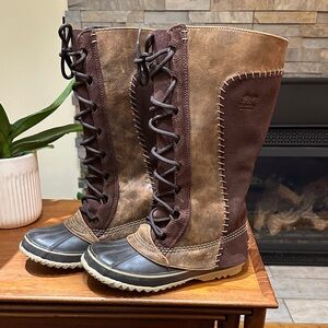 Sorel Cate the Great Women's Brown and Tan Suede Lace-Up Winter Boots